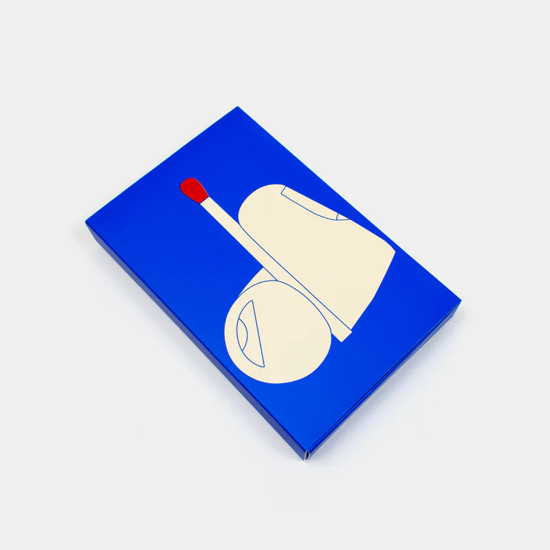 Blue box with a white and red illustration on a light gray background