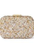 clutch with crushed shells and gold details on a white background 