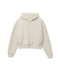 photo of a zip up hoodie in the color oatmeal on a white background