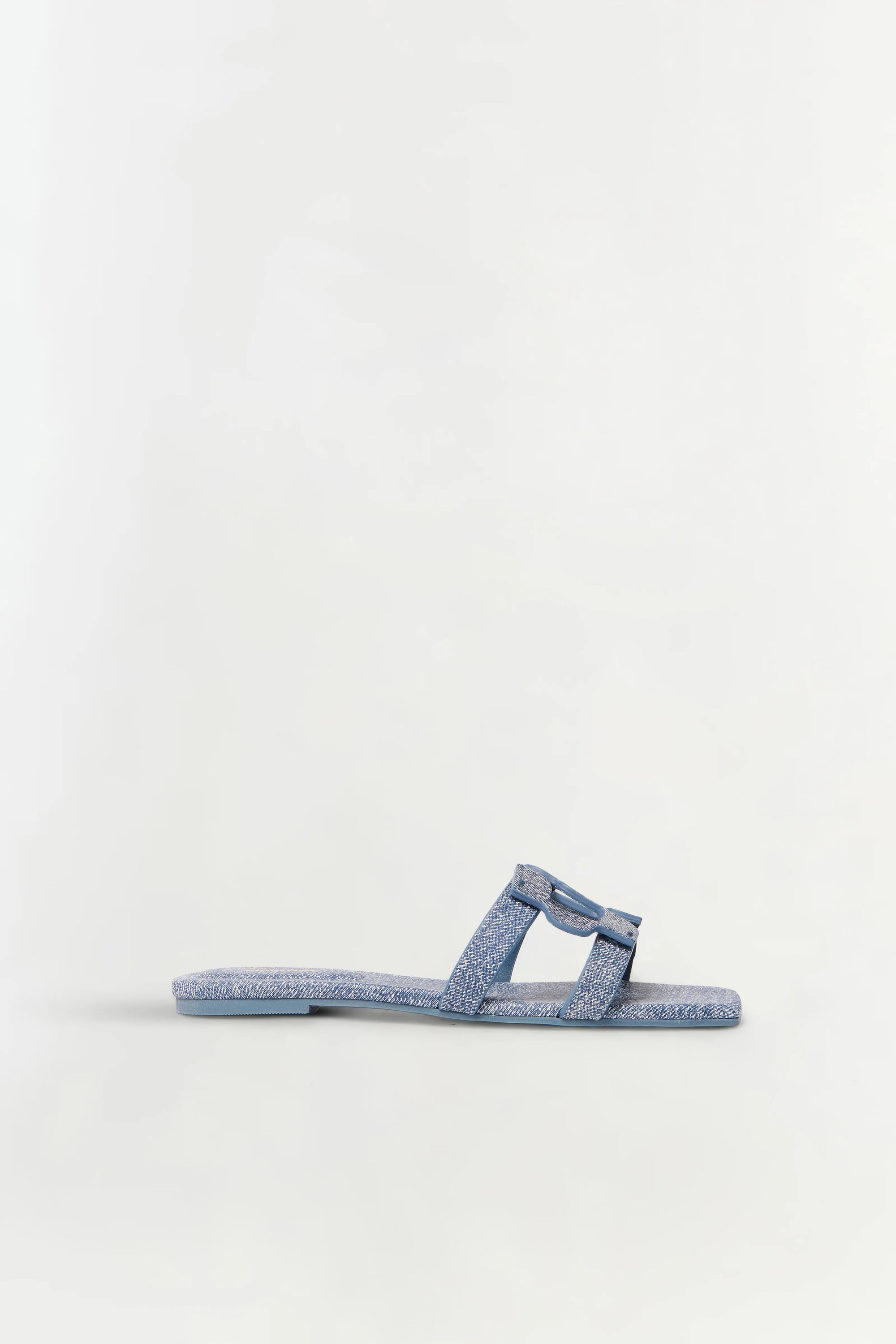 Monogram Denim Leather Flat Slide side view