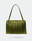 Green fringed handbag on a white background