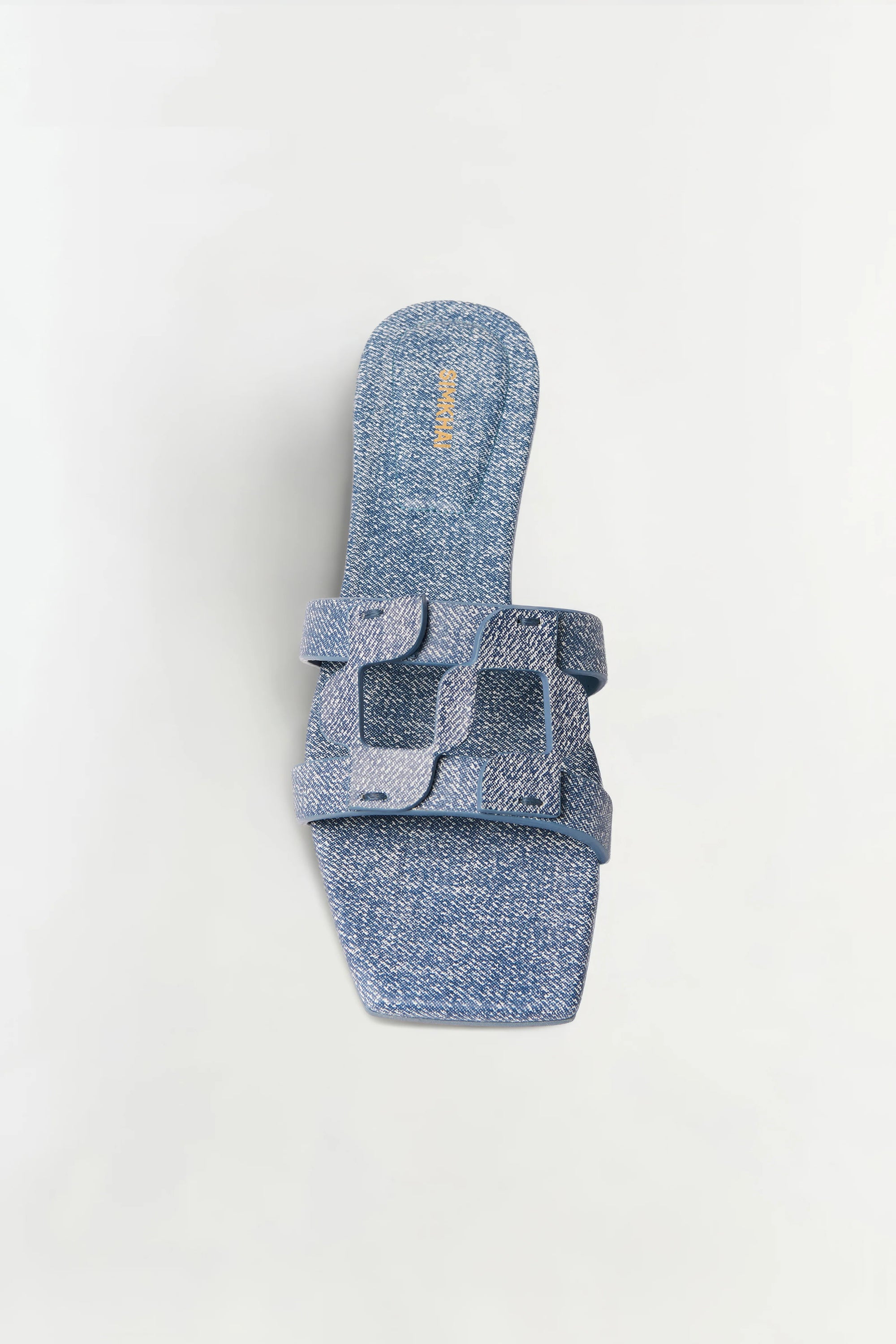 Monogram Denim Leather Flat Slide top view