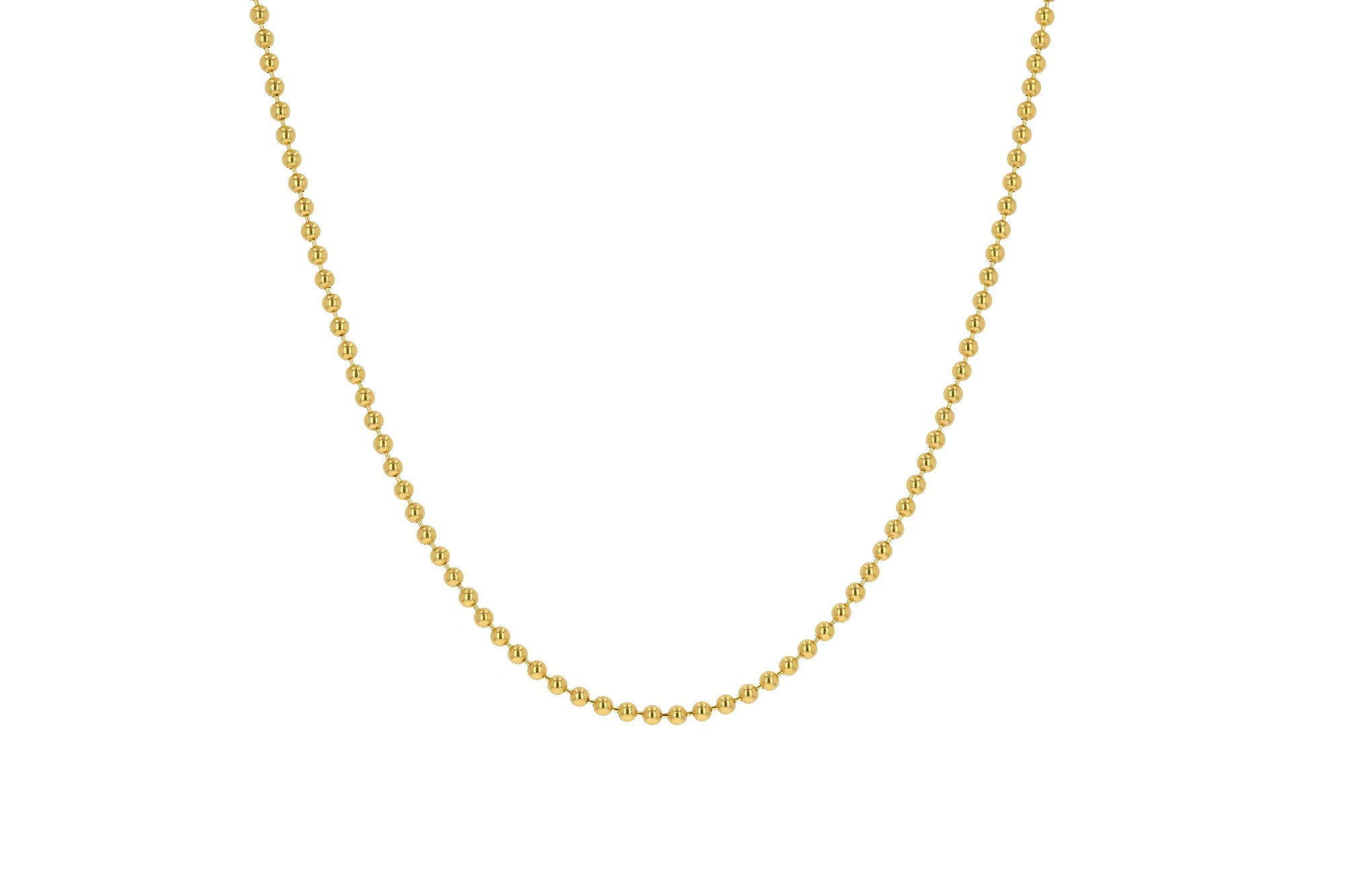 14k Yellow Gold 2mm Bead Chain front view on white background
