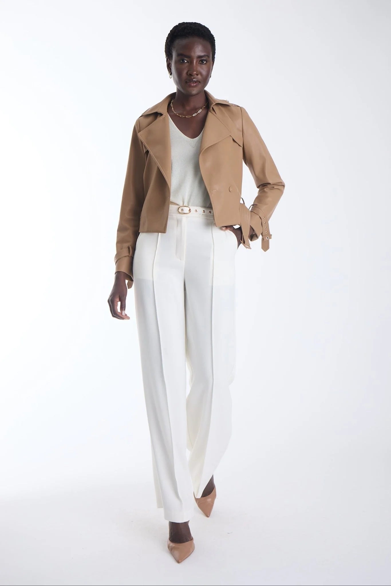 Vida Trench Jacket front view on model