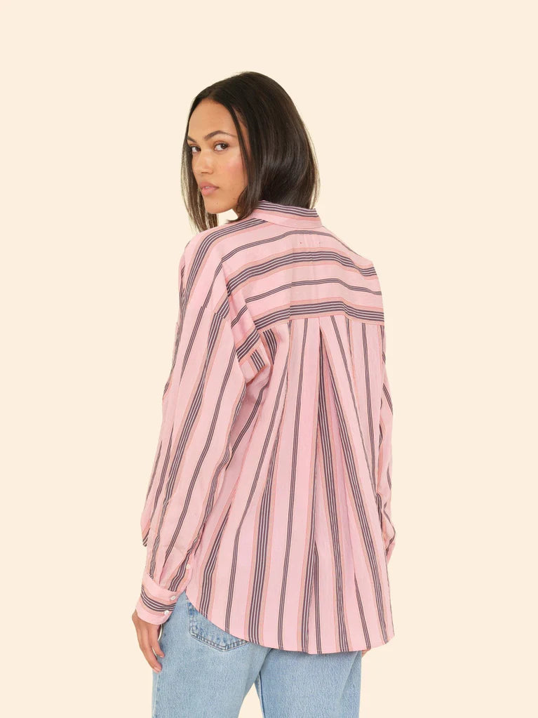 Xirena striped button up shirt on model back view