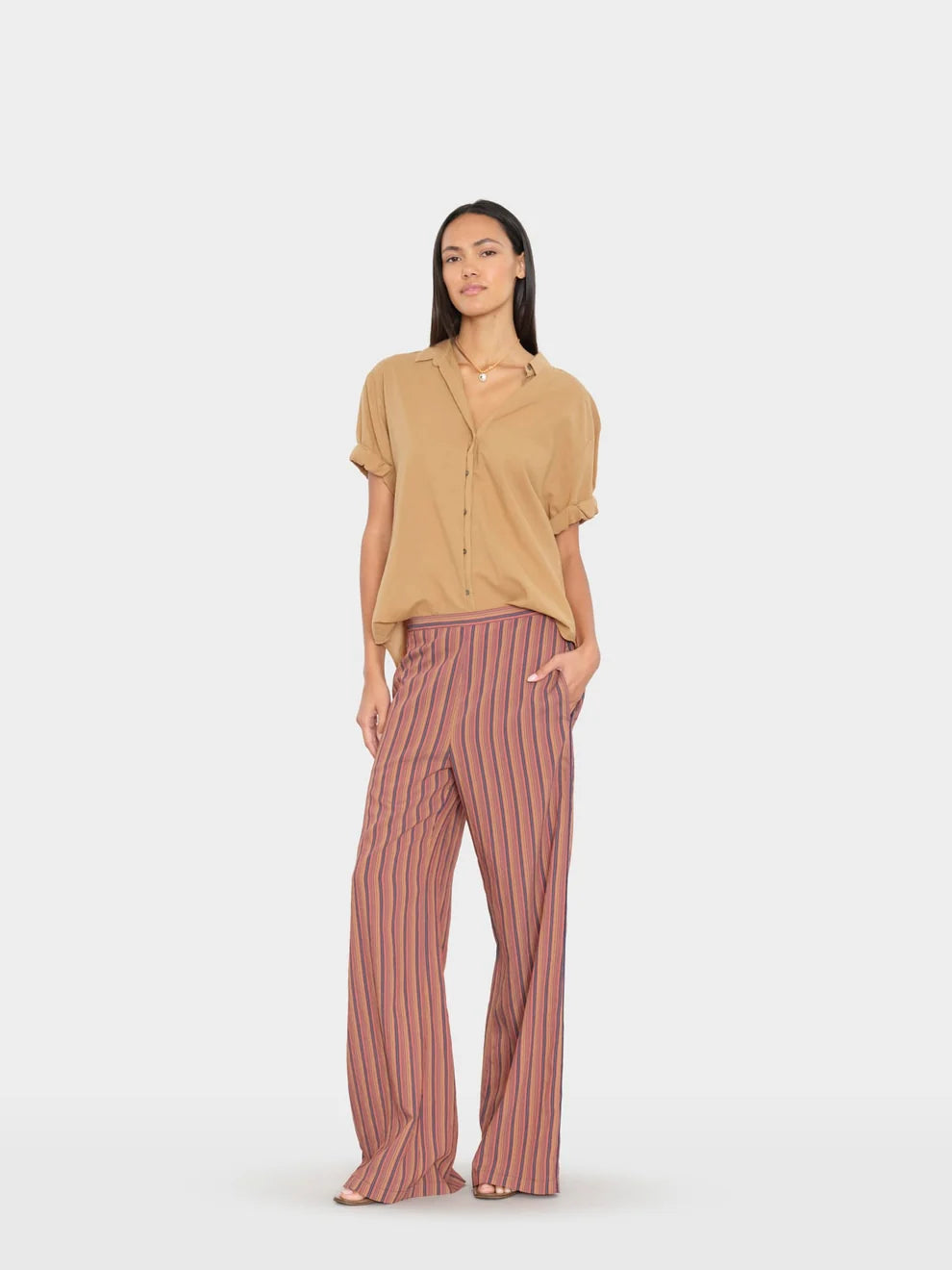 Pippen Pant in Bronze Alloy front view on model