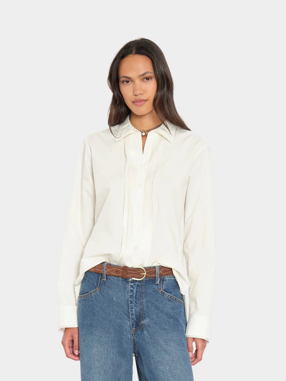 Beau Shirt in Ivory Charm front view on model in front of white background