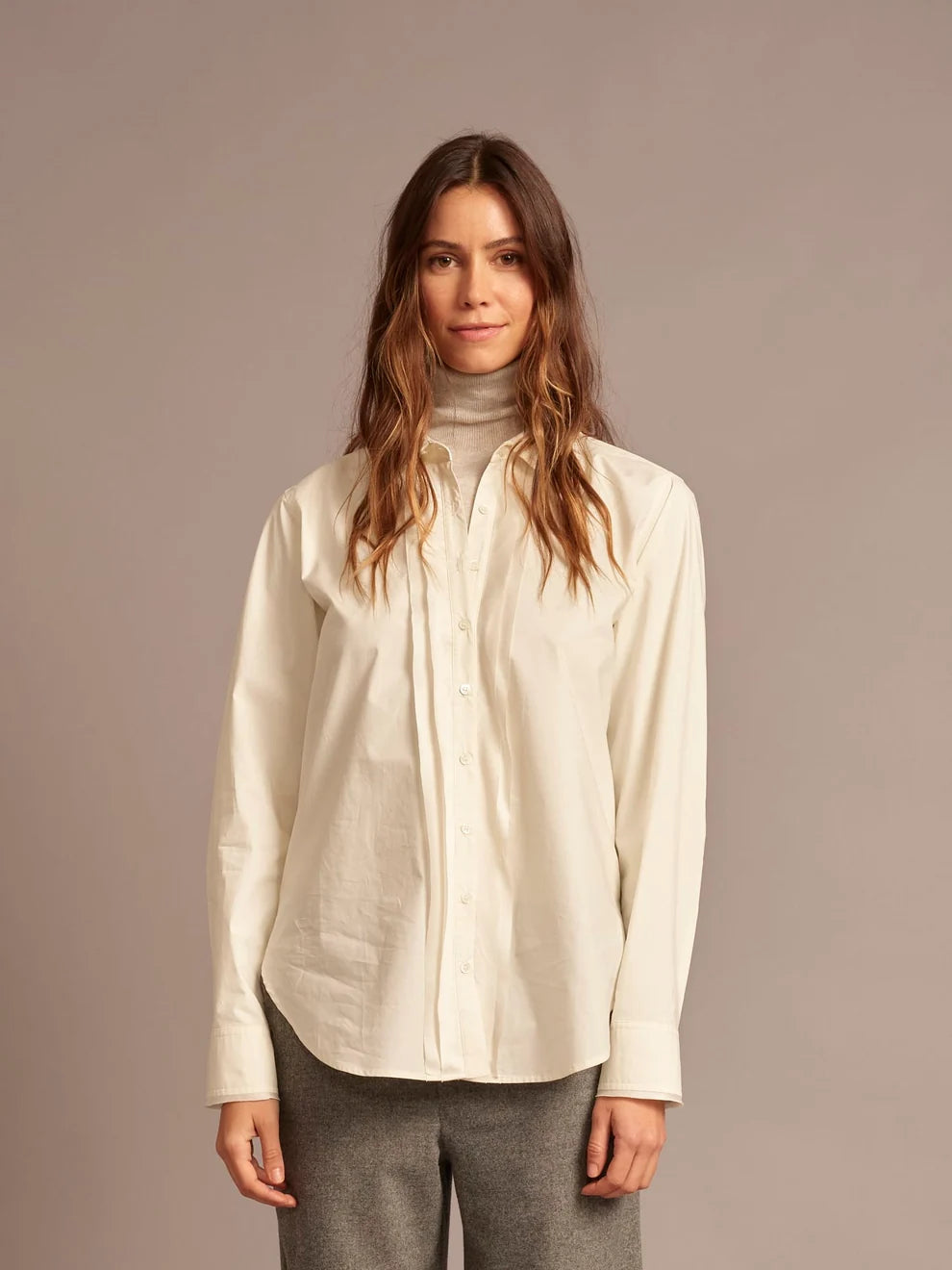Beau Shirt in Ivory Charm front view on model 