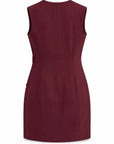 A sleeveless sheath dress in deep burgundy, shown from the back on a clean white background.